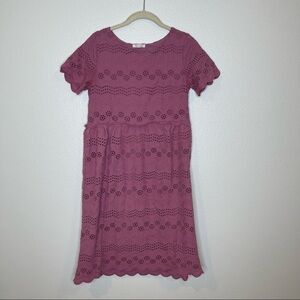Tea n Rose Mauve Eyelet Cutout Tiered Dress Small